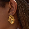Stainless Steel Geometric Hammer Shell Women's Earrings With Electroplating And Light Luxury Design
