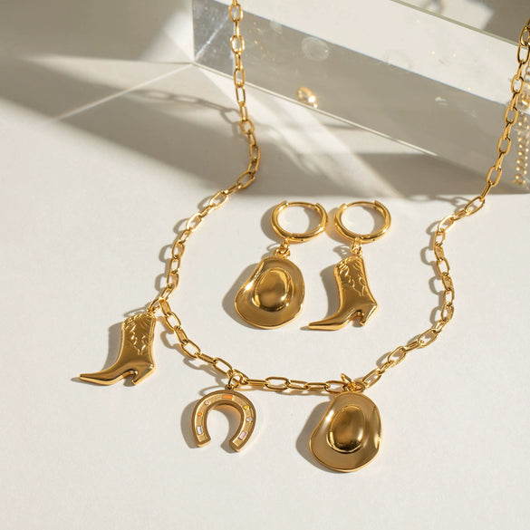 Stainless Steel Geometric Hat Boots Pendant Earrings Electroplated Original Design Jewelry For Women