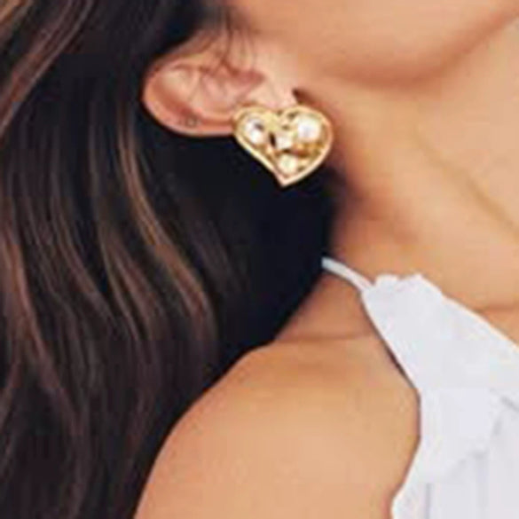 Stainless Steel Geometric Heart Earrings Electroplating Design