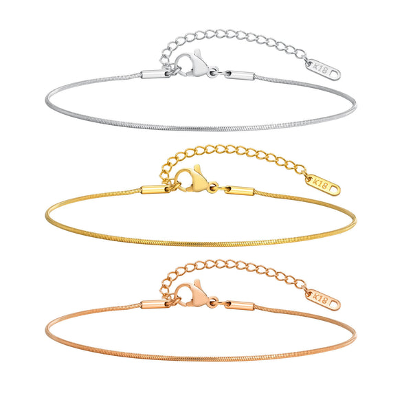Stainless Steel Geometric Heart Flat Cross Snake Chain Anklet For Girls