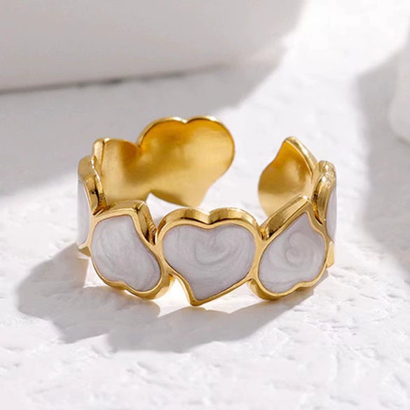 Stainless Steel Geometric Heart Love Oil Dropping Women's Ring