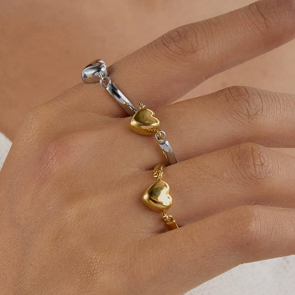 Stainless Steel Geometric Heart Ring Minimalist Style Electroplating Jewelry Unisex
