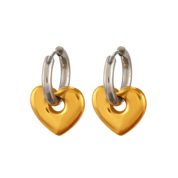 Stainless Steel Geometric Heart Round Hiphop Earrings For Women With Electroplating