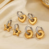 Stainless Steel Geometric Heart Round Hiphop Earrings For Women With Electroplating