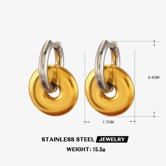 Stainless Steel Geometric Heart Round Hiphop Earrings For Women With Electroplating