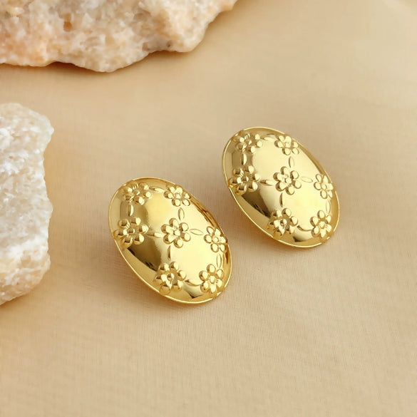 Stainless Steel Geometric Heart Shape Electroplating Oval Earrings For Couple