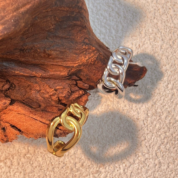 Stainless Steel Geometric Heart Shape Open Ring Plated 18K Gold Unisex