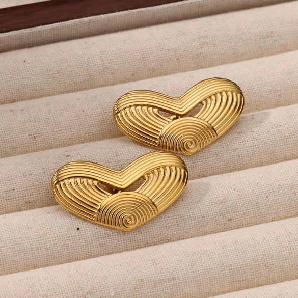 Stainless Steel Geometric Heart Striped Earrings For Women With Electroplating Design