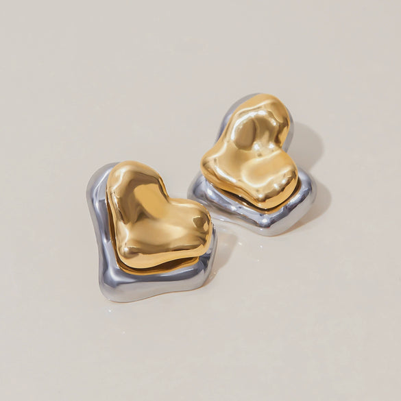 Stainless Steel Geometric Heart Women's Earrings With Electroplating