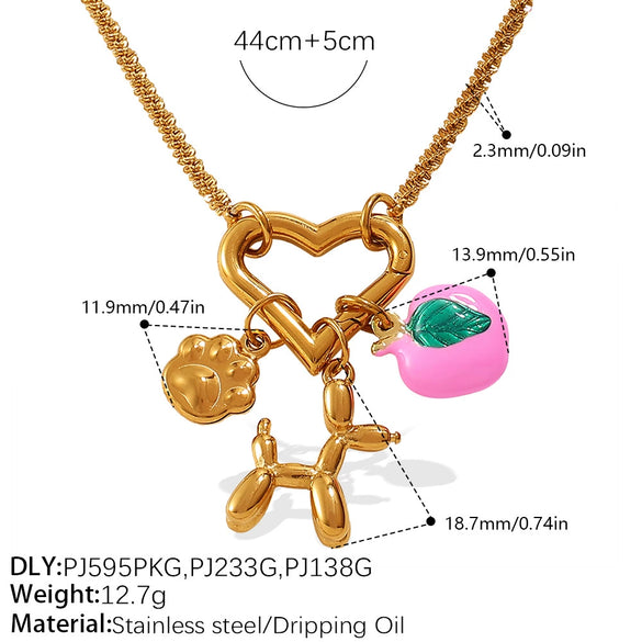 316L Stainless Steel Geometric Heartshaped Pendant Light Luxury Style Plated Necklace For Women