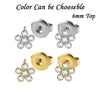 Stainless Steel Geometric Heartshaped Rhinestone Electroplated Ear Studs With Flower Design