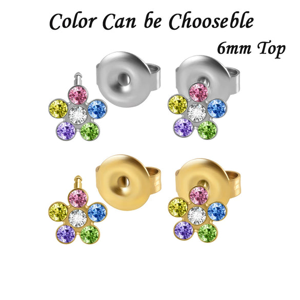 Stainless Steel Geometric Heartshaped Rhinestone Electroplated Ear Studs With Flower Design