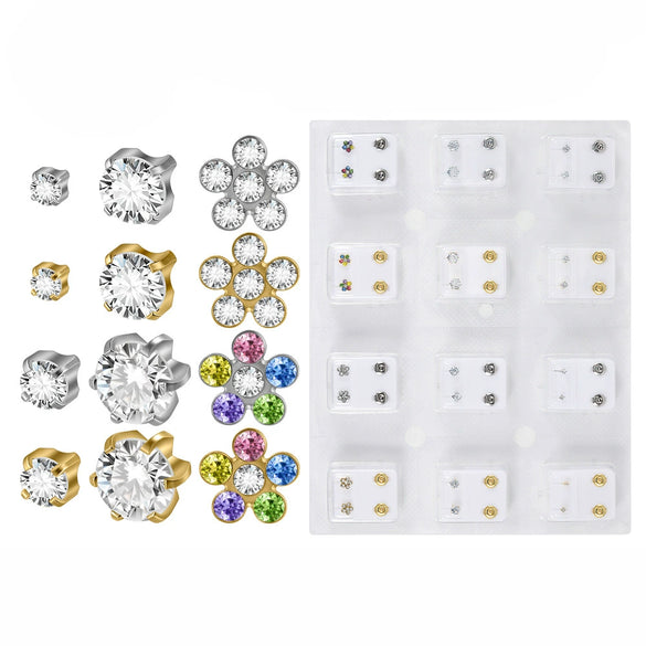 Stainless Steel Geometric Heartshaped Rhinestone Electroplated Ear Studs With Flower Design