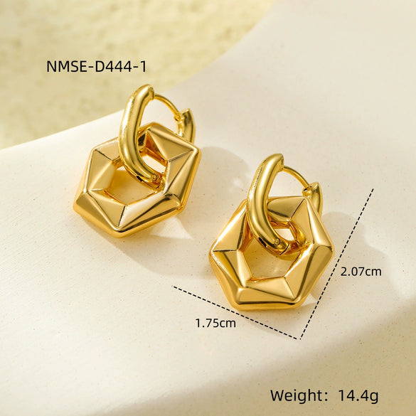 Stainless Steel Geometric Hexagonal Vintage Electroplating Women's Earrings