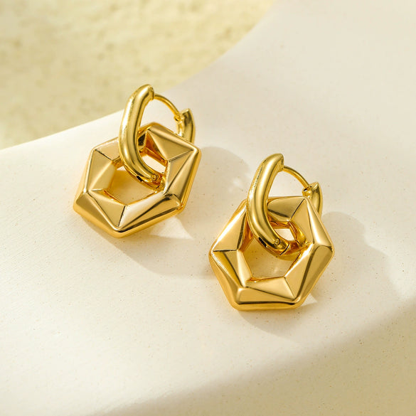 Stainless Steel Geometric Hexagonal Vintage Electroplating Women's Earrings