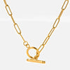 Stainless Steel Geometric Hip Hop Style Necklace With 18K Gold Plated Coarse Chain And Ot Buckle