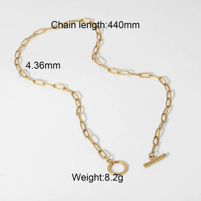 Stainless Steel Geometric Hip Hop Style Necklace With 18K Gold Plated Coarse Chain And Ot Buckle