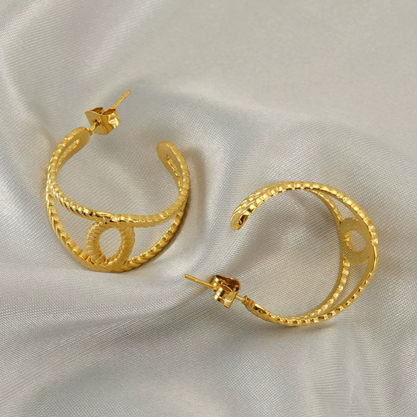 Stainless Steel Geometric Hollow Earrings Electroplated For Women