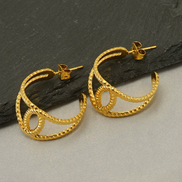 Stainless Steel Geometric Hollow Earrings Electroplated For Women