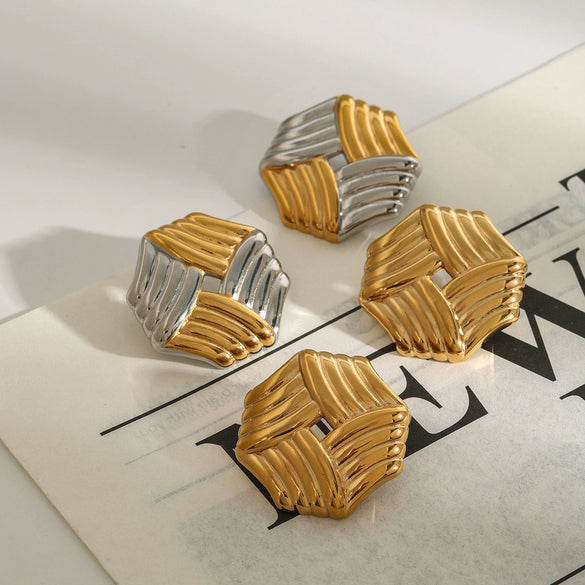 Stainless Steel Geometric Hollow Earrings With Gold And Silver Color Matching Electroplated Jewelry