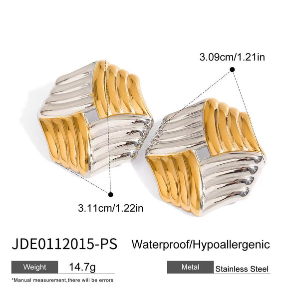 Stainless Steel Geometric Hollow Earrings With Gold And Silver Color Matching Electroplated Jewelry