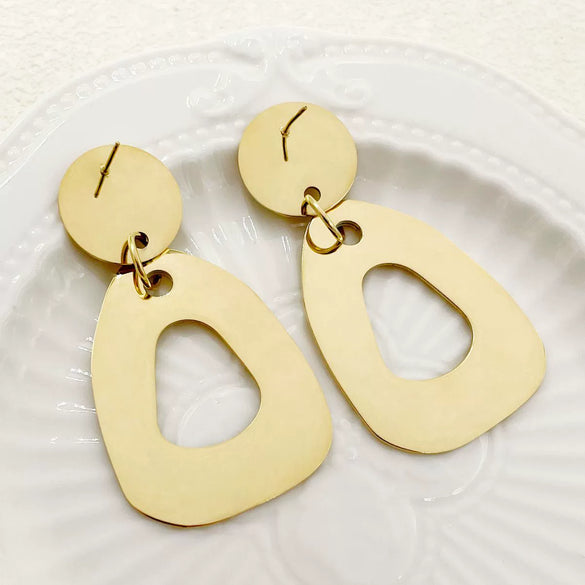 Stainless Steel Geometric Hollow Electroplated Earrings