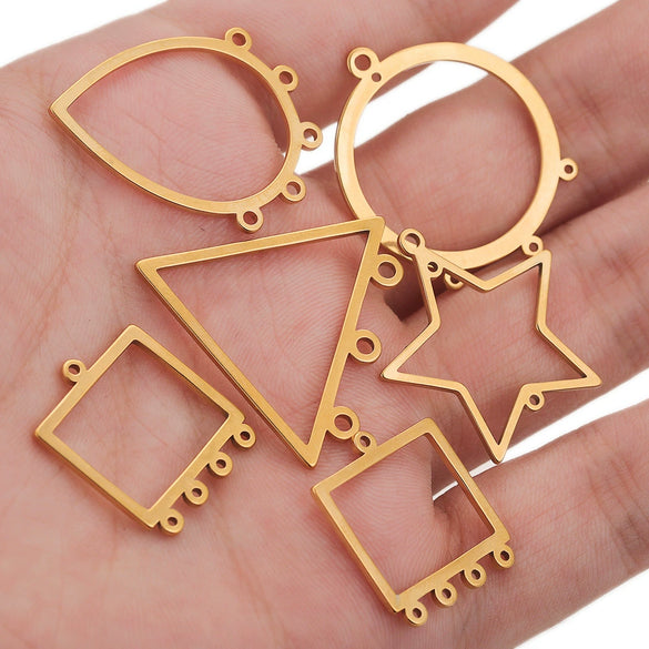Stainless Steel Geometric Hollow Fish Pattern Retro Style Electroplated Diy Jewelry Making Earrings Connector Accessories