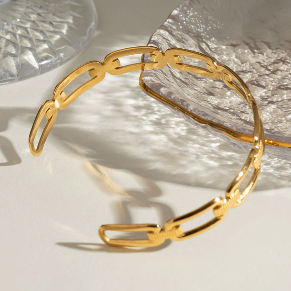 Stainless Steel Geometric Hollow Open Bracelet 18K Gold Plated