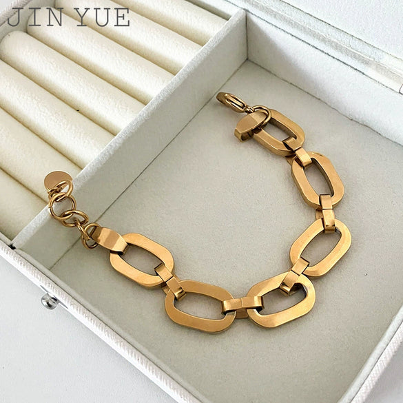 Stainless Steel Geometric Hollow Oval Stitching Chain Electroplated Bracelet For Women