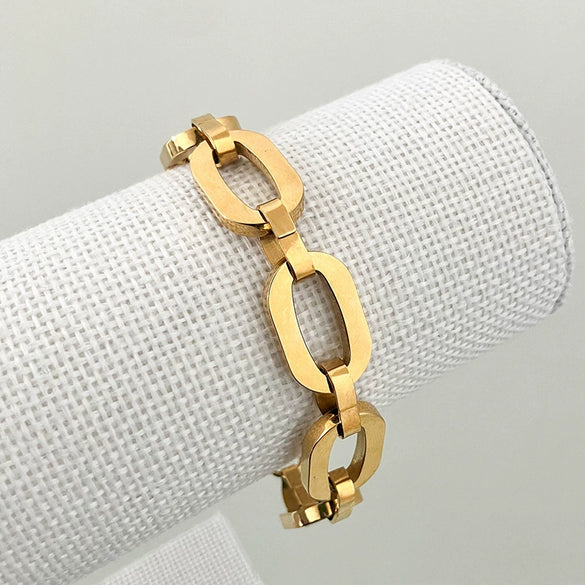 Stainless Steel Geometric Hollow Oval Stitching Chain Electroplated Bracelet For Women