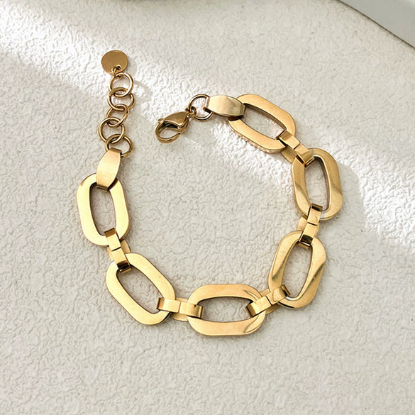 Stainless Steel Geometric Hollow Oval Stitching Chain Electroplated Bracelet For Women