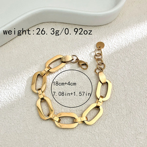 Stainless Steel Geometric Hollow Oval Stitching Chain Electroplated Bracelet For Women
