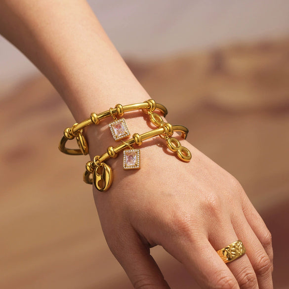 316L Stainless Steel Geometric Hollow Pendant Bracelet Electroplating Fashion Jewelry