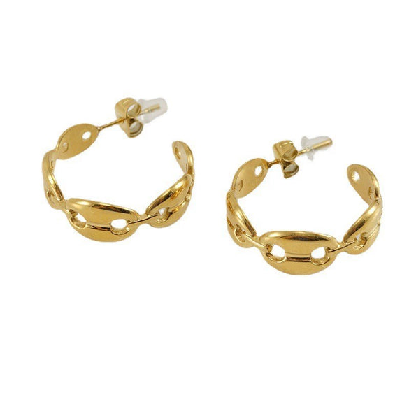 Stainless Steel Geometric Hollow Pig Nose Earrings Electroplated Fashion Design