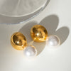 Stainless Steel Geometric Hollow Steel Ball Pearl Earrings Electroplating Design For Women