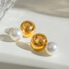 Stainless Steel Geometric Hollow Steel Ball Pearl Earrings Electroplating Design For Women