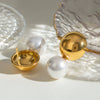 Stainless Steel Geometric Hollow Steel Ball Pearl Earrings Electroplating Design For Women