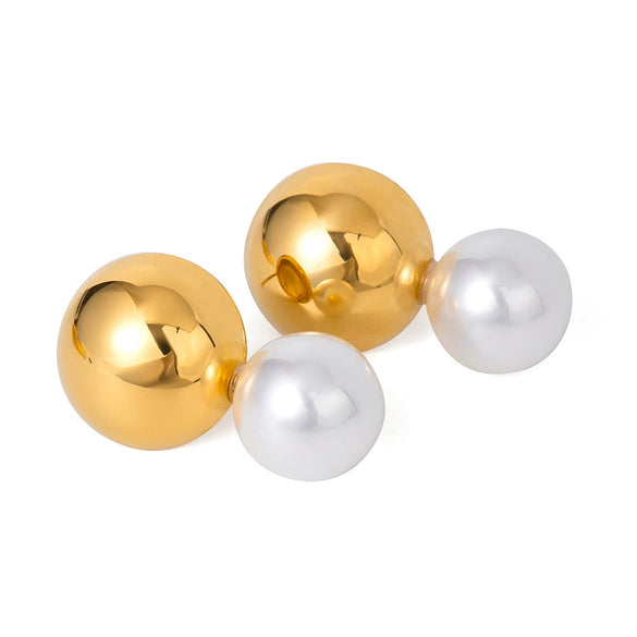Stainless Steel Geometric Hollow Steel Ball Pearl Earrings Electroplating Design For Women
