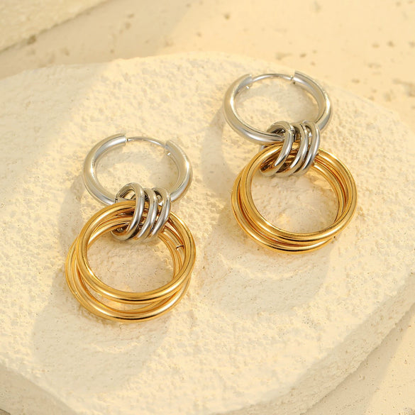 Stainless Steel Geometric Hoop Earrings Electroplated Fashion Design For Women
