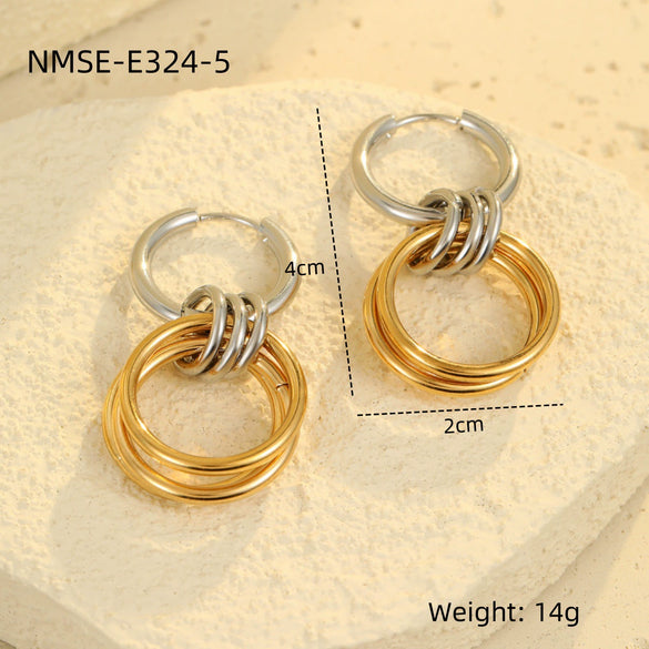 Stainless Steel Geometric Hoop Earrings Electroplated Fashion Design For Women