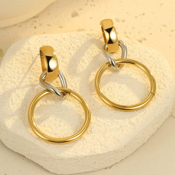 Stainless Steel Geometric Hoop Earrings Electroplated Fashion Design For Women