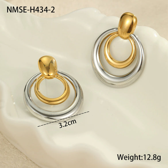 Stainless Steel Geometric Hoop Earrings Electroplated Fashion Design For Women