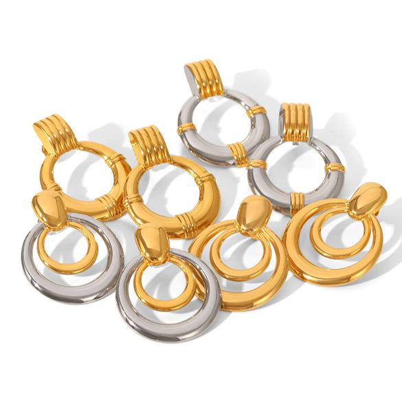 Stainless Steel Geometric Hoop Earrings For Women Electroplated Light Luxury Highend Nonfading Jewelry