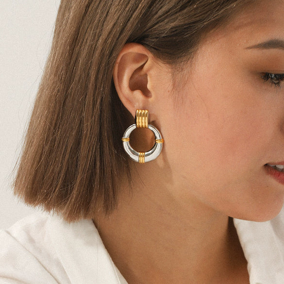 Stainless Steel Geometric Hoop Earrings For Women Electroplated Light Luxury Highend Nonfading Jewelry