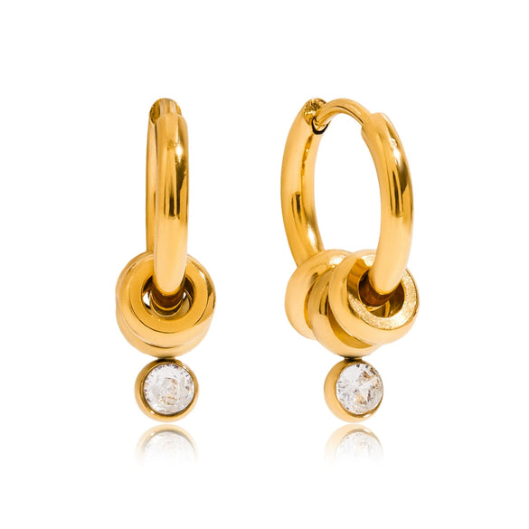 Stainless Steel Geometric Hoop Earrings With White Zirconium Set With Diamonds For Women