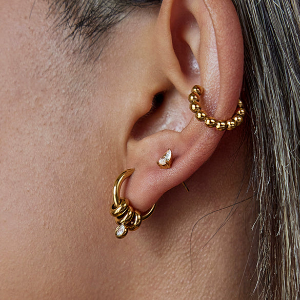 Stainless Steel Geometric Hoop Earrings With White Zirconium Set With Diamonds For Women