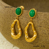 Stainless Steel Geometric Inlaid Cat's Eye Turquoise Natural Stone Electroplated Vintage Women's Earrings