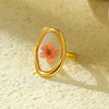 Stainless Steel Geometric Inlaid Eternal Flower Sunflower Dried Flower Ring Electroplated For Women