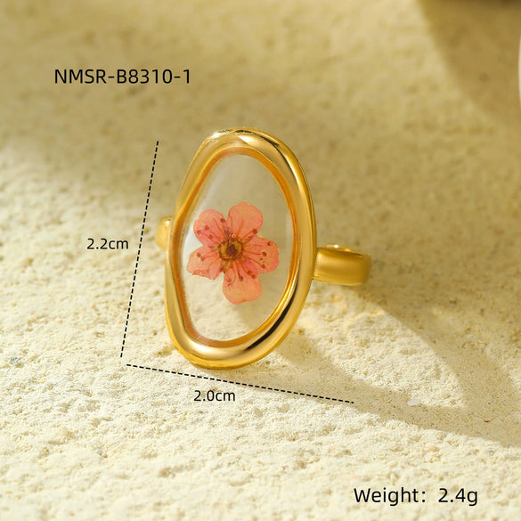 Stainless Steel Geometric Inlaid Eternal Flower Sunflower Dried Flower Ring Electroplated For Women