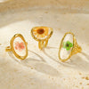 Stainless Steel Geometric Inlaid Eternal Flower Sunflower Dried Flower Ring Electroplated For Women